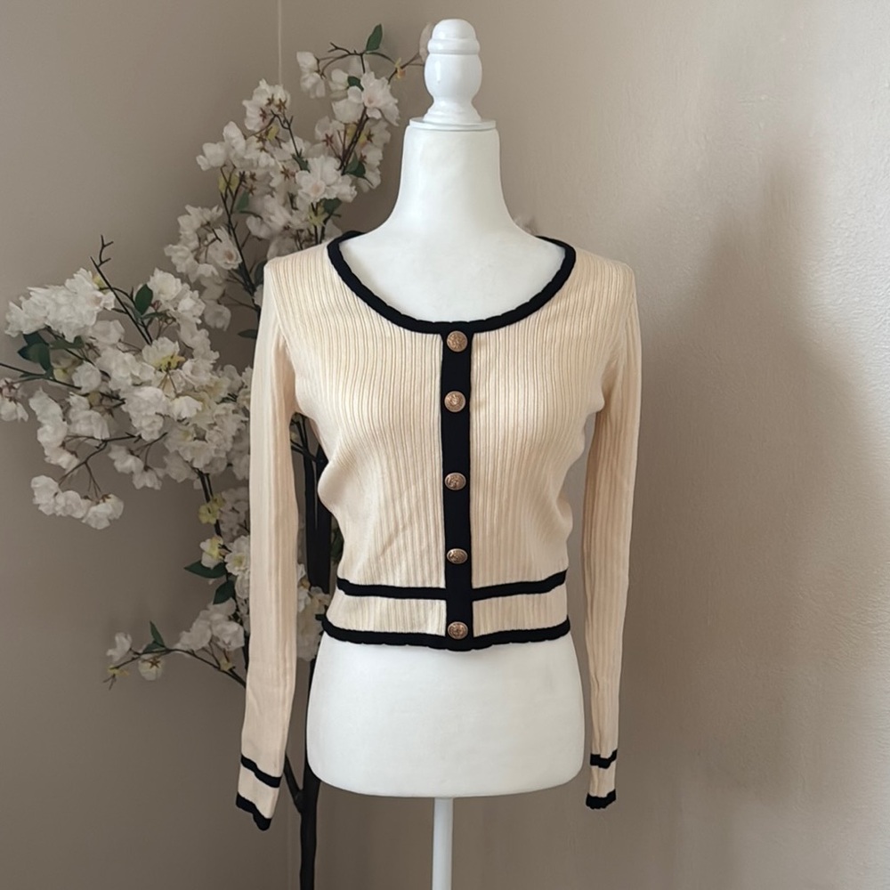 Elegant Cream and Black Women's Sweater